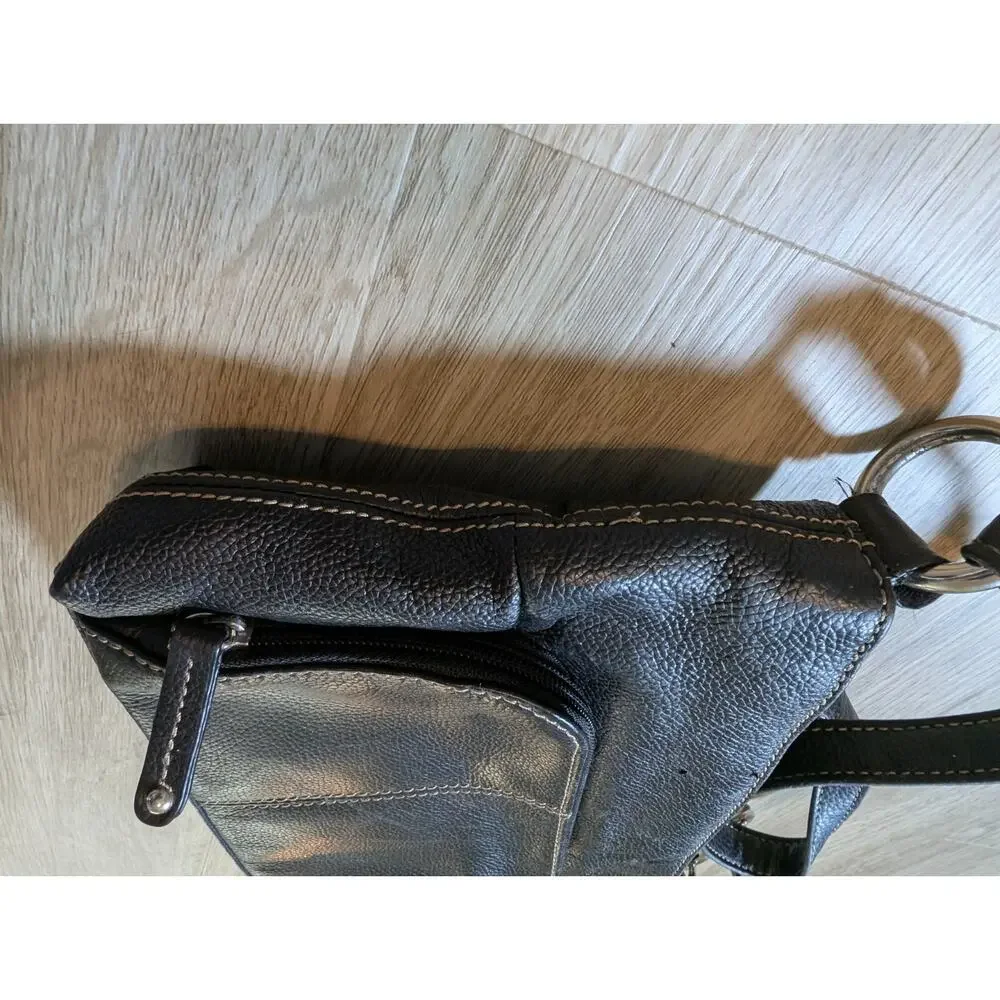 Tignanello Black Pebbled Leather Convertible Shoulder Crossbody Bag Organizer